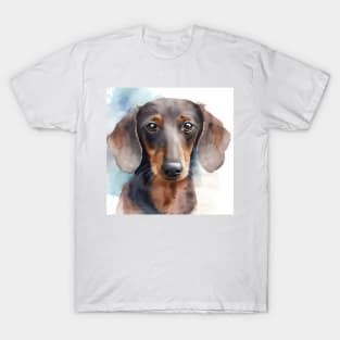 Watercolor Dachshund Black and Brown Portrait T-Shirt